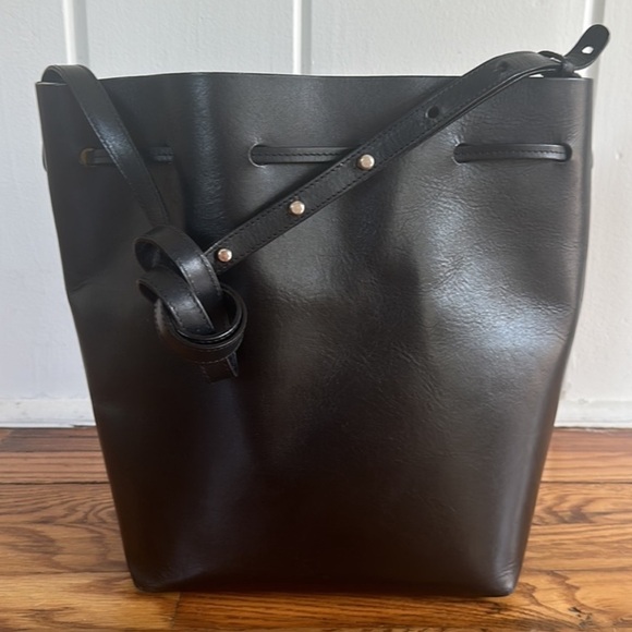 SOLD❤️ MANSUR GAVRIEL Large Leather Bucket Bag Black Gold w/ Wristlet Pouch - Picture 6 of 14